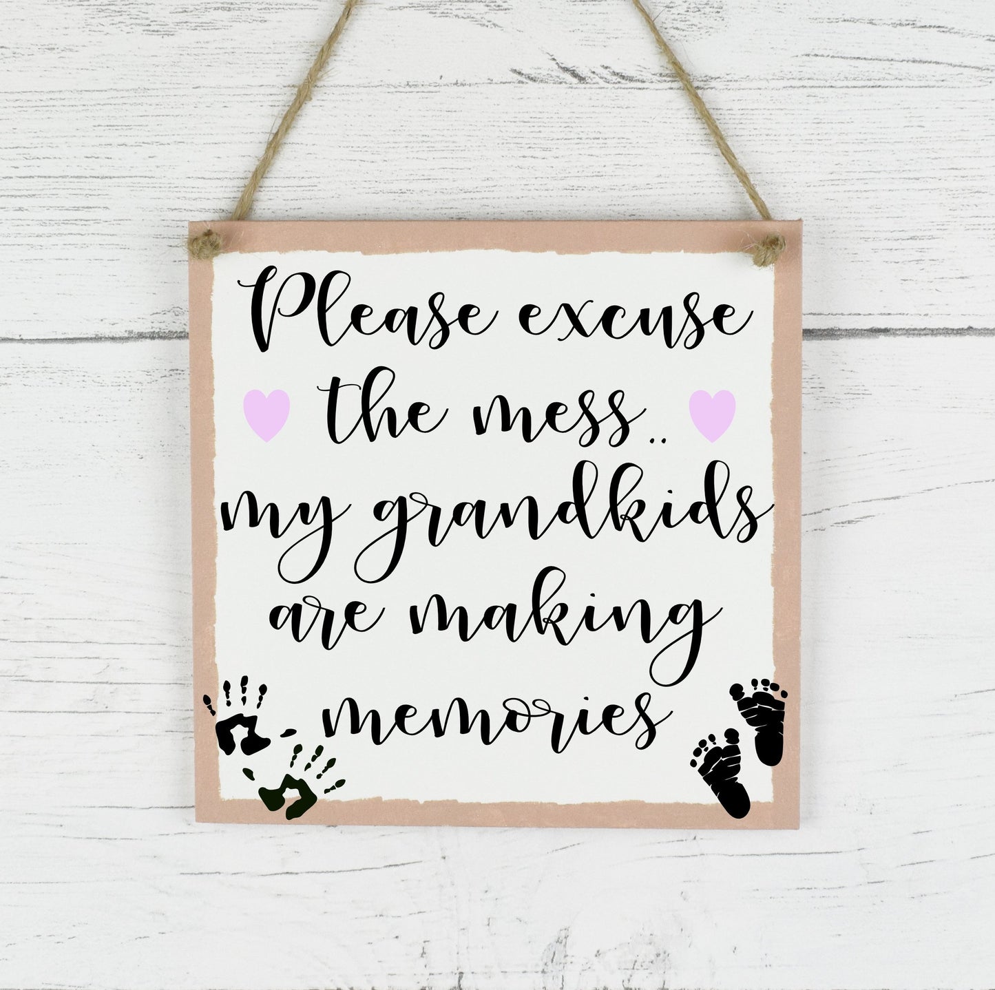 Family Quote Sign, Please Excuse The Mess Grandkids Are Making Memories, Rustic Family Plaque, Grandparent Plaque Sign, New Baby Gift
