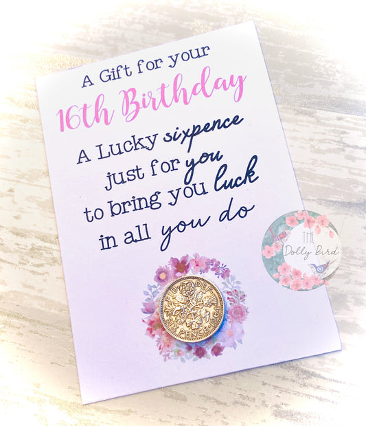 16th Birthday Lucky Sixpence Coin Gift, 16th Birthday Gift, Girls Birthday Keepsake, Traditional 16th Gift