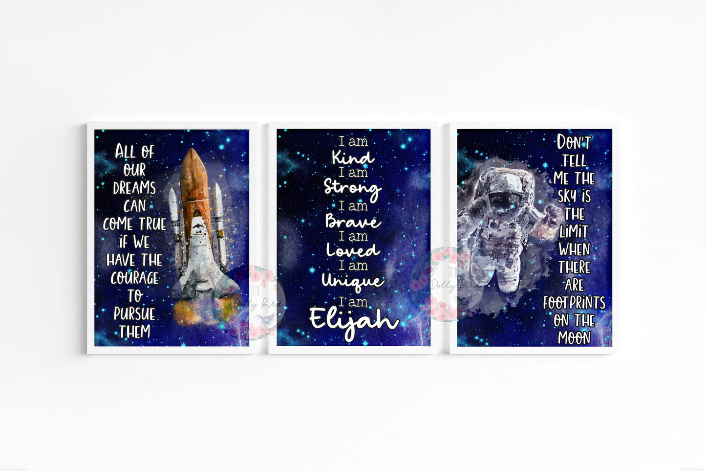 Space Themed 3 Print Personalised Wall Art Set