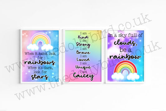 Rainbow Themed 3 Print Personalised Wall Art Set