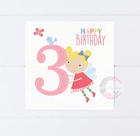 Third Birthday 3rd Birthday Fairy Card, Third Birthday Fairy, Fairy Birthday Card, Handmade Birthday Card, Fairy Themed Card, Third Birthday Girl