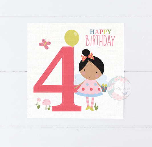 Fourth Birthday 4th Birthday Fairy Card, Fourth Birthday Fairy, Fairy Birthday Card, Handmade Birthday Card, Fairy Themed Card, Fourth Birthday Girl