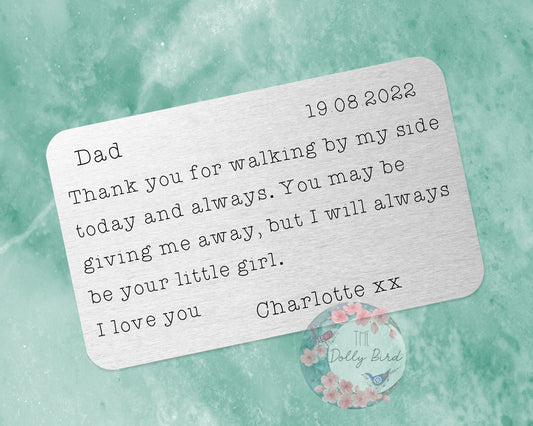 Personalised Father of the Bride wallet insert