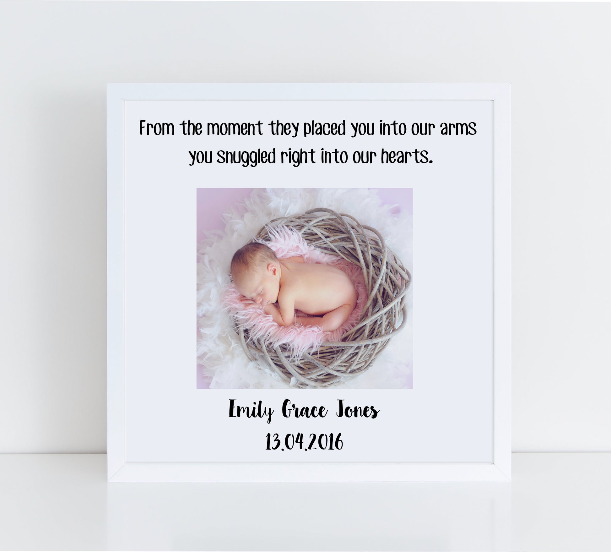 You Snuggled Right Into Our Heart  Personalised Baby Photo Frame