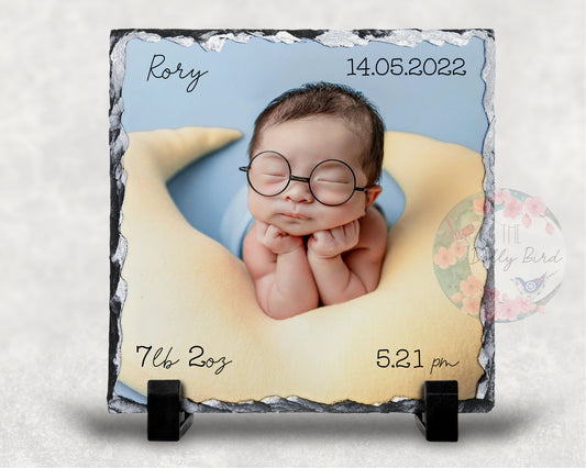 Personalised Baby Custom Photo Slate With Your Own Photograph, New Baby Gift, New Parents Gift, Baby Photo Shoot Gift, Photo Slate, Personalised Baby Gift, Photo Baby Frame