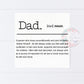 Dad Definition Quote Card, Dad Birthday Card, Fathers Day Gift, Thank You Dad Card, Card For Dad, Birthday Gift