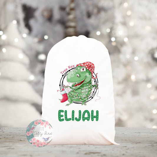 Personalised Large Santa Sack - dinosaur christmas, boys Christmas Sack, Personalised Christmas Sack, Father Christmas, Kids Santa Sack Bag, Christmas Gift Sack UK