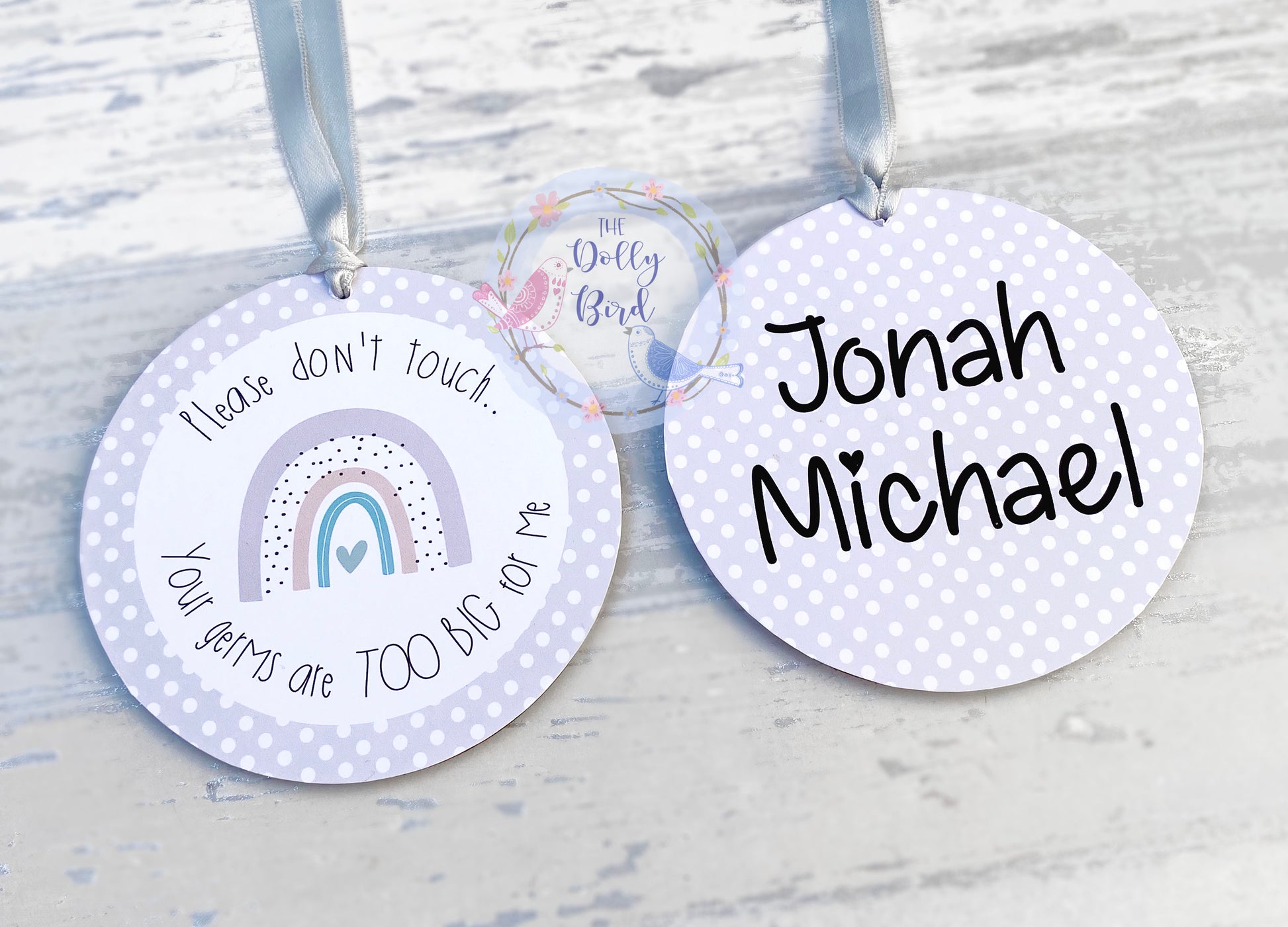 Don't Touch The Baby sign - Grey Neutral Rainbow Design, Your Germs Are Too Big For Me, Baby Car Seat Tag, Baby Pram Sign, Personalised, Baby Shower Gift, Baby Sign