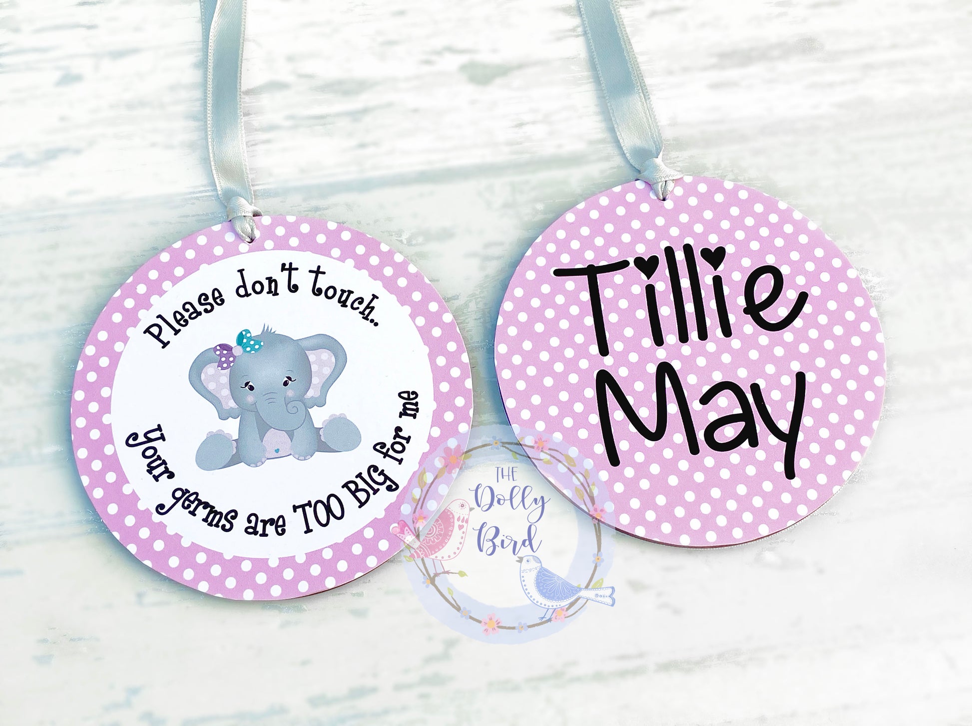 Don't Touch The Baby sign - Pink Elephant Design, Your Germs Are Too Big For Me, Baby Car Seat Tag, Baby Pram Sign, Personalised, Baby Shower Gift, Baby Girl Sign