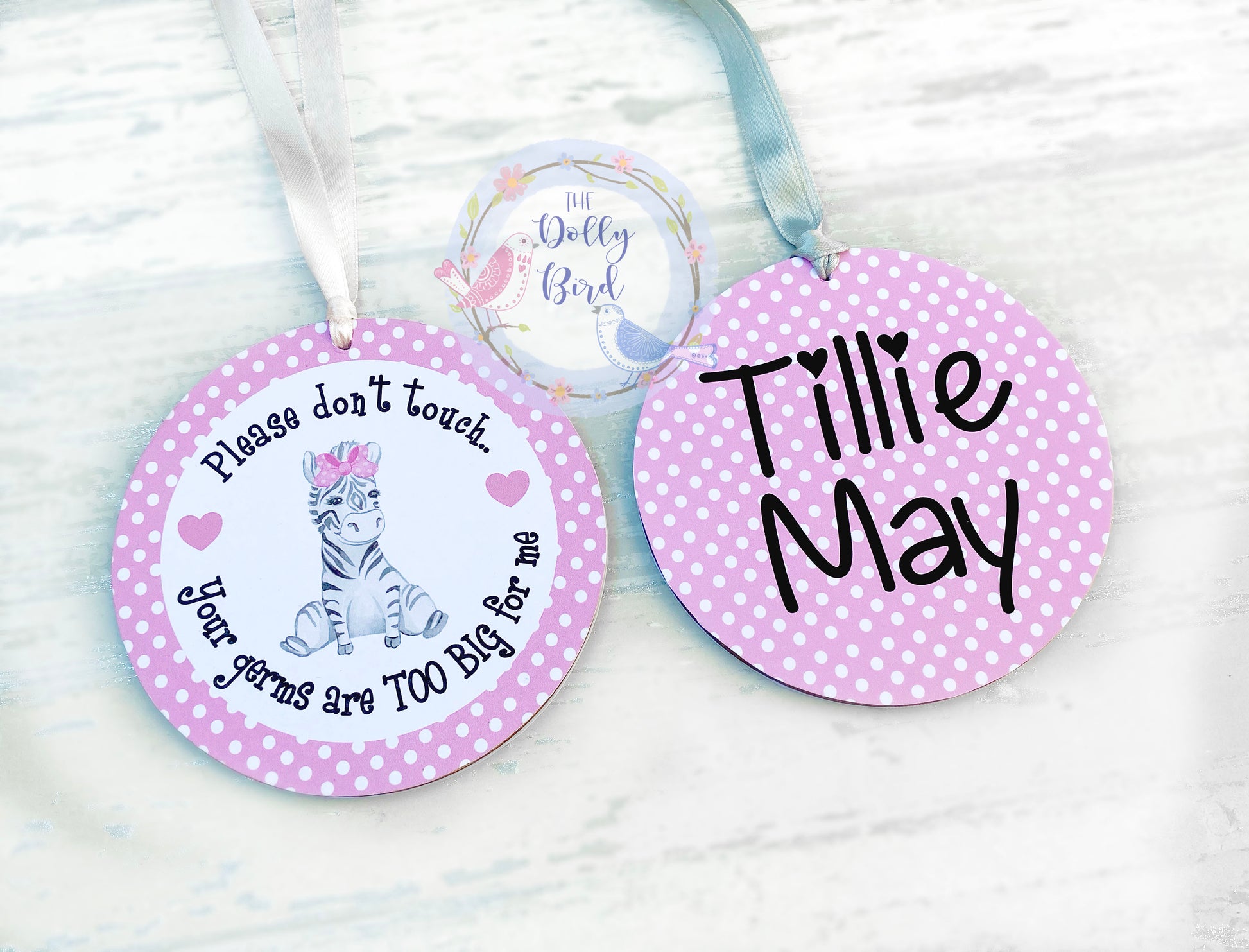 Don't Touch The Baby sign - Pink Zebra Design, Your Germs Are Too Big For Me, Baby Car Seat Tag, Baby Pram Sign, Personalised, Baby Shower Gift, Baby Girl Sign