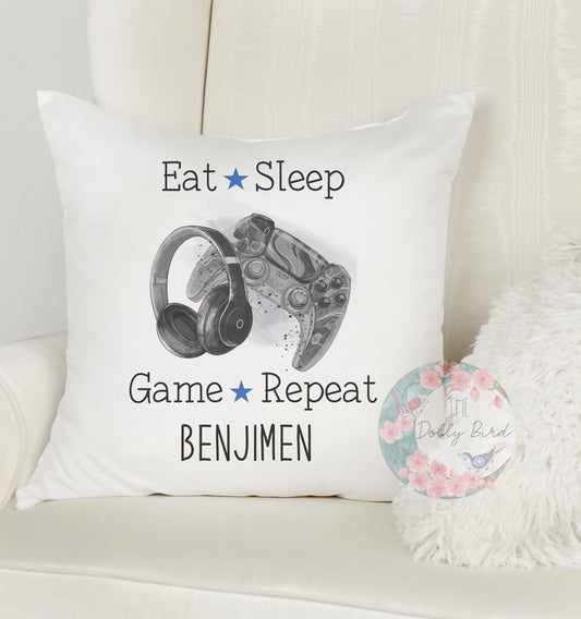 Personalised Gamer Pillow Cushion, Personalised Playstation PS5 Gamer Gift, Eat Sleep Game Repeat, Gamer Christmas Gift, gamer Birthday Gift, Dad Gamer Personalised Gift