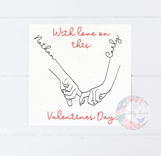 Holding Hands Personalised Card, Cute Valentines Card, Valentines Card, Names Couple Card,  Anniversary Card For Him, Anniversary Cards, Love Card, Cards For Him, Anniversary Card For Boyfriend, Card For Girlfriend,