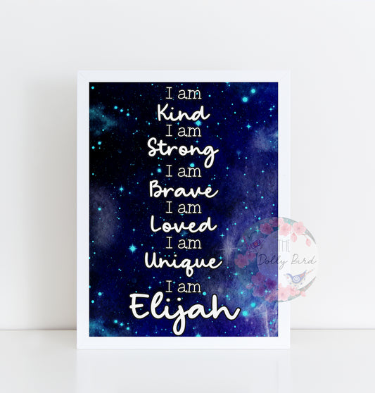 Personalised Space Themed Positive Affirmations A4 Print