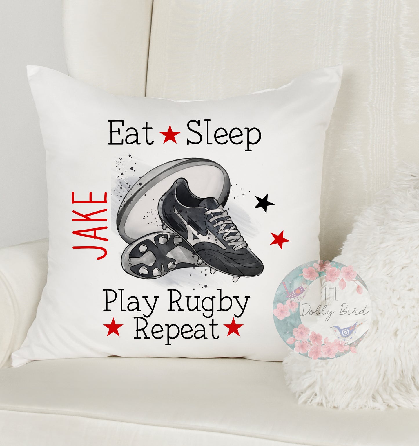 Personalised Rugby Pillow Cushion, Personalised Rugby Gift, Eat Sleep Play Rugby Repeat, Rugby Christmas Gift, Rugby Birthday Gift, Dad Rugby Personalised Gift