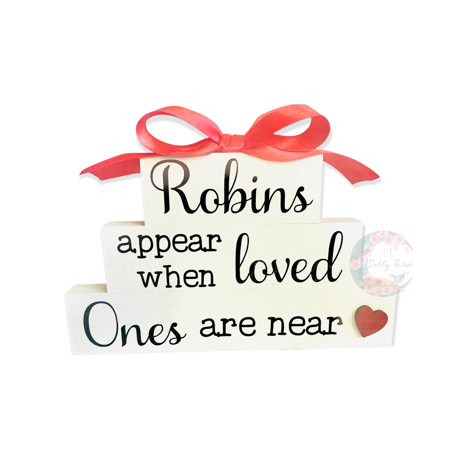 Robins Appear When Loved Ones Are Near Wooden Block Set, Memorial Decoration, Robin Angel Decoration, Christmas Decoration, Remembrance Ornament