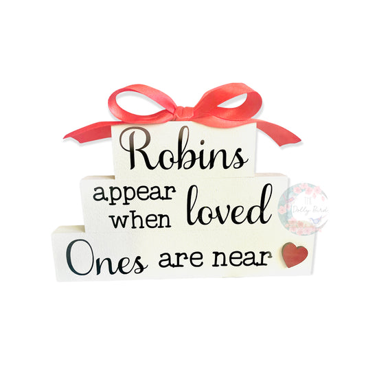 Robins Appear When Loved Ones Are Near Wooden Block Set, Memorial Decoration, Robin Angel Decoration, Christmas Decoration, Remembrance Ornament