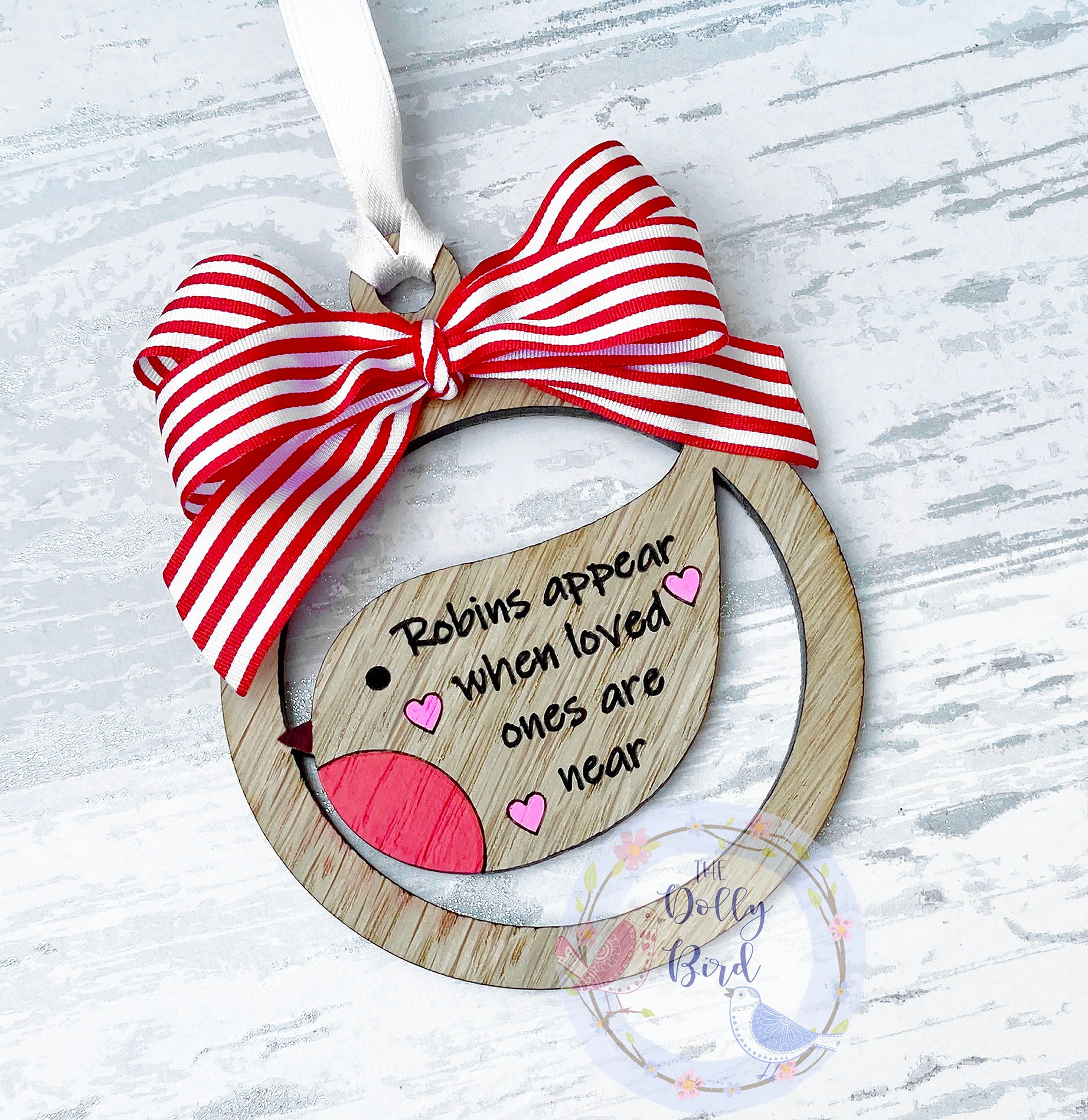 Robins Appear When Loved Ones Are Near Personalised Christmas Tree Bauble, Memorial Tree Decoration, Personalised Memorial Tree Decoration