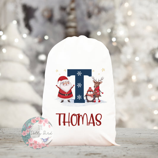 Personalised Large Santa Sack - blue Initial, boys Christmas Sack, Personalised Christmas Sack, Father Christmas, Kids Santa Sack Bag, Christmas Gift Sack UK