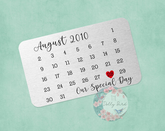 Personalised Special date Calendar Wallet Insert Card, Wedding Date Gift, Engagement date Gift, Personalised Wedding Gift, Personalised Calendar Date Gift, Husband Wallet Card, Wife Wallet Card