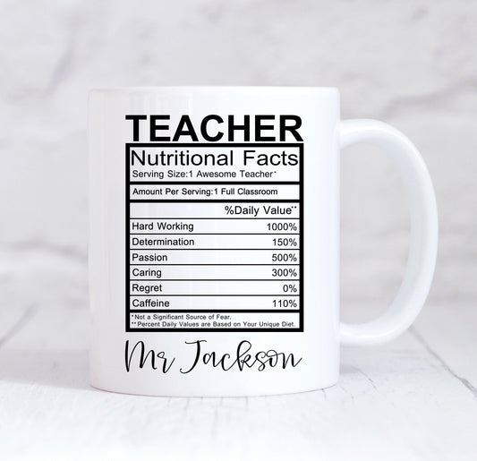 Personalised Teacher Mug, Novelty Teacher Nutrition Coffee Mug, Thank You Teacher, Novelty Teacher Mug, Tea Coffee Mug, Christmas Gift