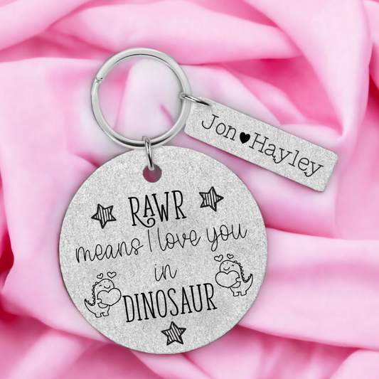 Rawr Means I love You Dinosaur Keyring, Personalised Dinosaur Gift, Husband Wife Gift, Boyfriend Girlfriend Birthday Gift, Christmas Gift, Valentines Gift