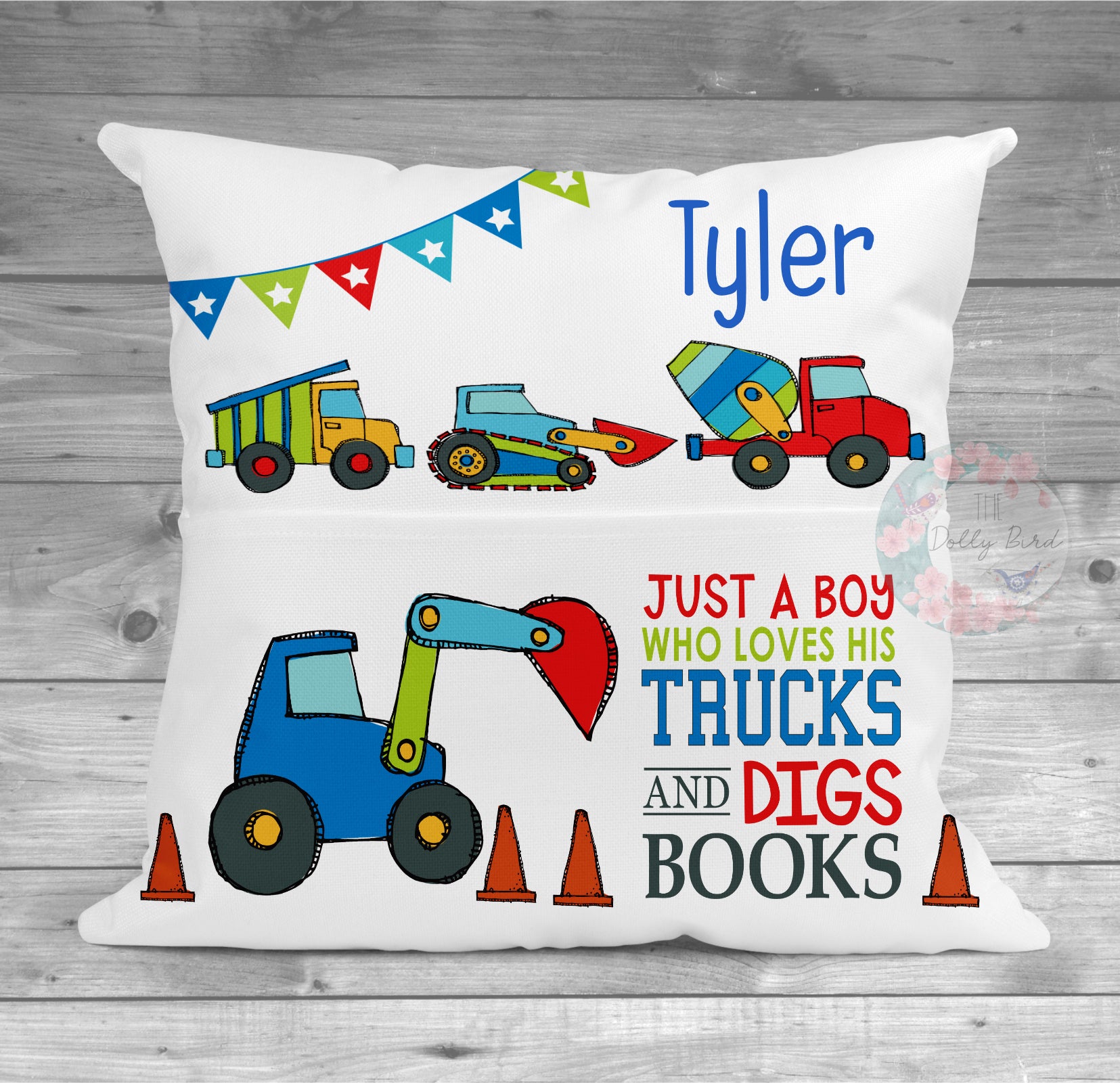 Trucks Wagons and Diggers Personalised Book Pillow Pocket Cushion, Reading Gift For Kids, Personalised Book Pocket pillow, Kids Reading pillow, Name Pillow Boy, Name Pillow Girl, Christmas Reading, Birthday Reading, Personalised book For Child