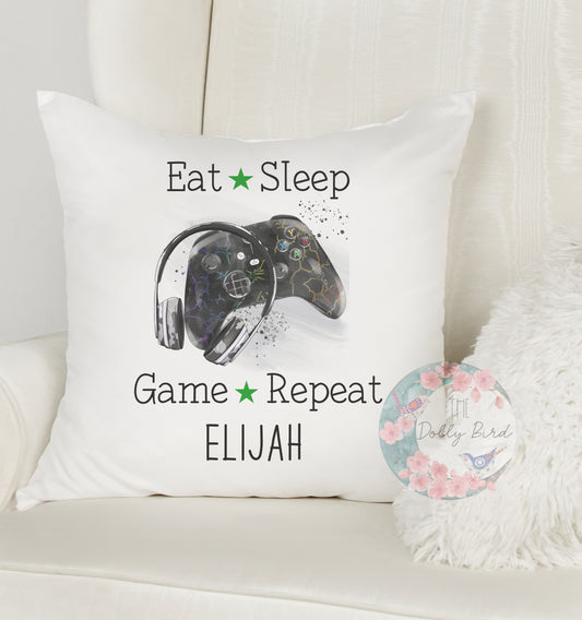 Personalised Gamer Pillow Cushion, Personalised Gamer Gift, Eat Sleep Game Repeat, Gamer Christmas Gift, gamer Birthday Gift, Dad Gamer Personalised Gift